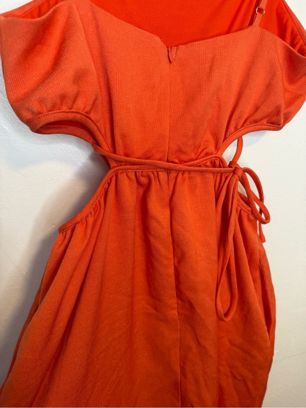 Line & Dot Coral Orange Cutout Midi Dress XS Pockets Adjustable Straps - Picture 8 of 13